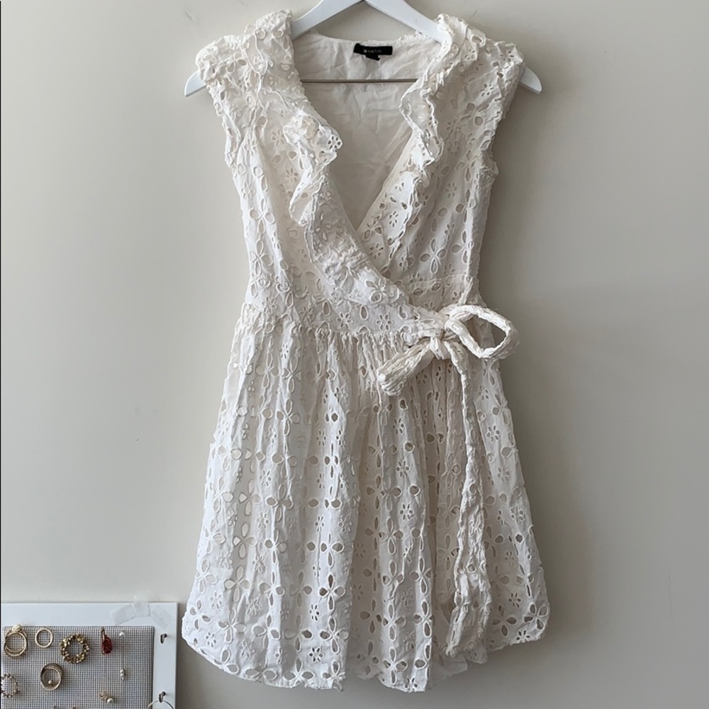 Double zero ruffle eyelid lace cotton dress v-neck